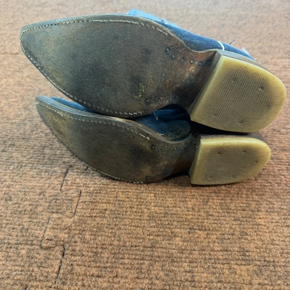 Old West Kids Distressed Blue Denim Cowboy Boots Pointed Toe Western Size 12 C+